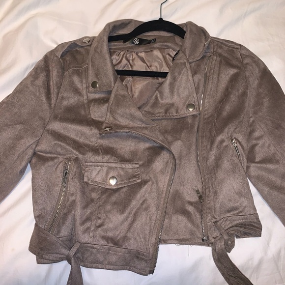 Missguided Jackets & Blazers - Suede taupe biker jacket